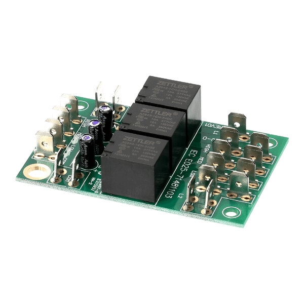 A relay board with three SPST relays, rated at 24V and 10A, manufactured by International Environmental Corporation.