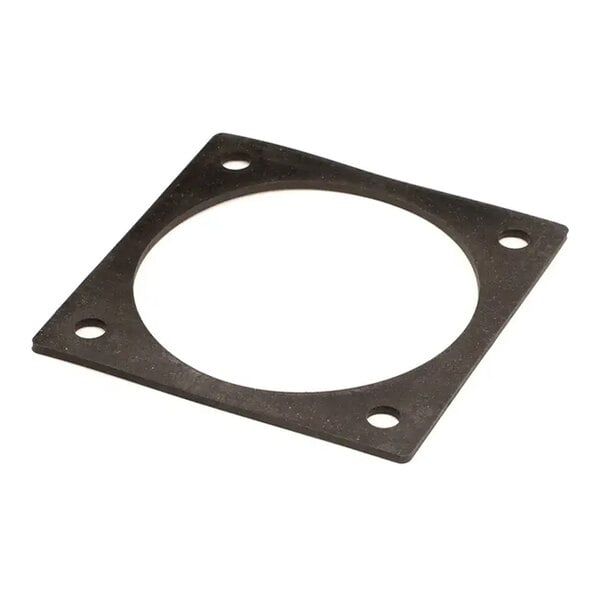 A square rubber gasket with a large central hole and four smaller holes at the corners.