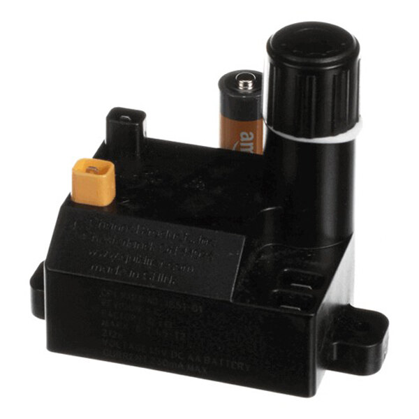 A black Evo Affinity 30G, 25G remote igniter with an AA battery for use in grill ignition systems.