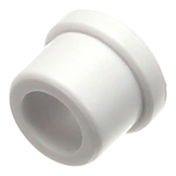 A white plastic reducing pipe fitting.