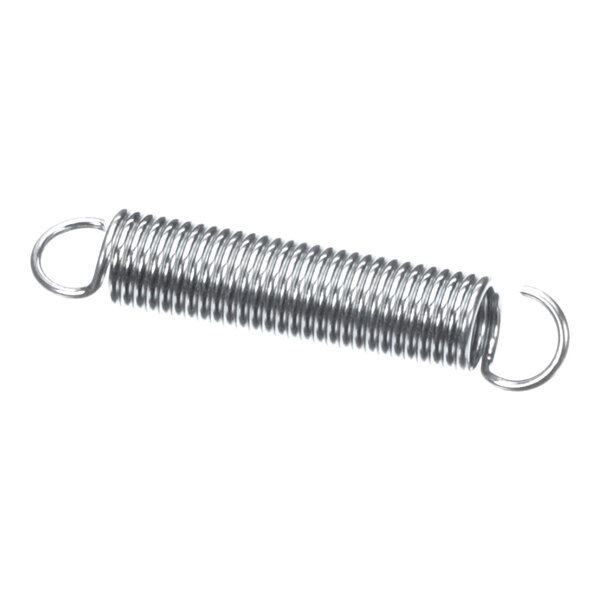 A small metal tension spring with loops on both ends.