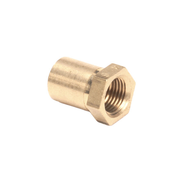 A brass orifice fitting with internal threading, used for gas appliances.