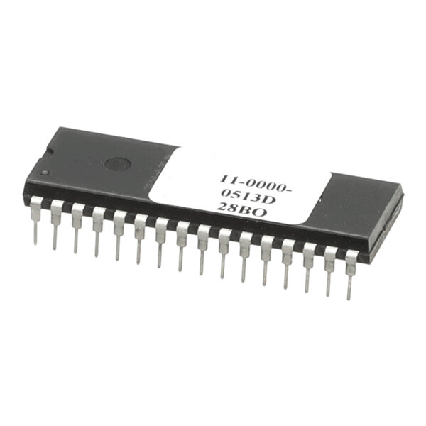 An EPROM integrated circuit chip with a 28-pin dual in-line package and a white label on top.