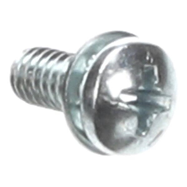 A metal Phillips pan head screw with an 8-32 thread size and 3/8 inch length.