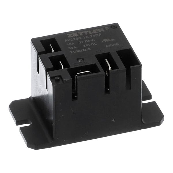 A black 30A SPST relay with a 24VDC coil used in electrical control systems.
