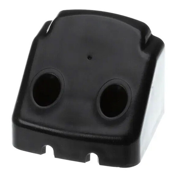 A black Detex 101822 end cap with two circular openings.