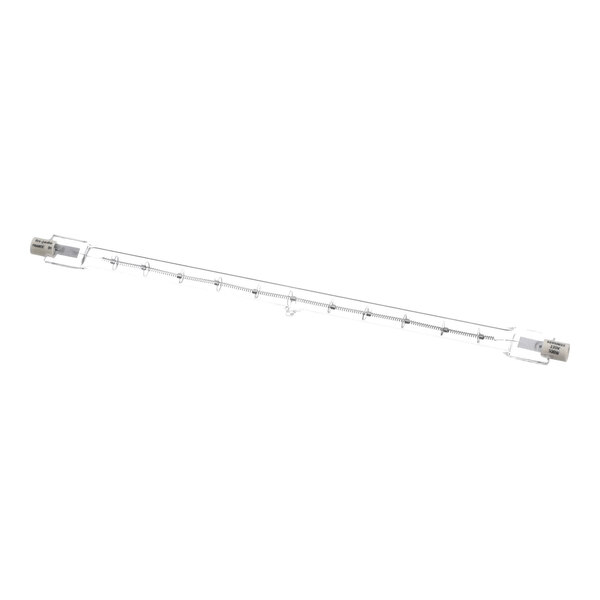 A long, clear halogen lamp with metal connectors at both ends.