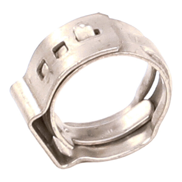 A metal stepless clamp used for securing hoses or tubing.