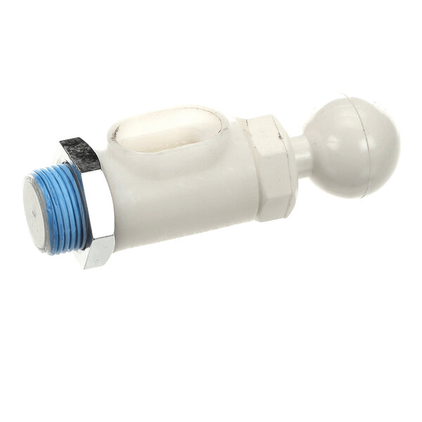 A white Frosty Factory C6513 faucet assembly with a threaded end and a ball-shaped handle.