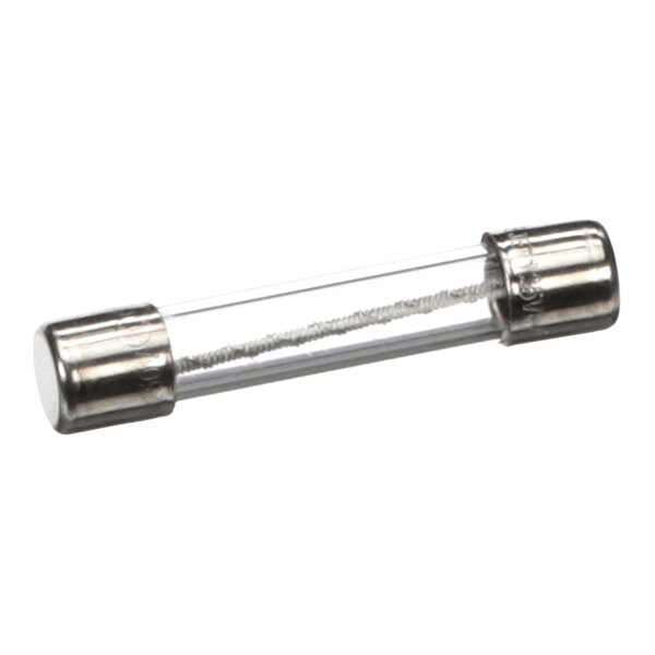 A cylindrical glass fuse with metal end caps, commonly used for electrical circuit protection.