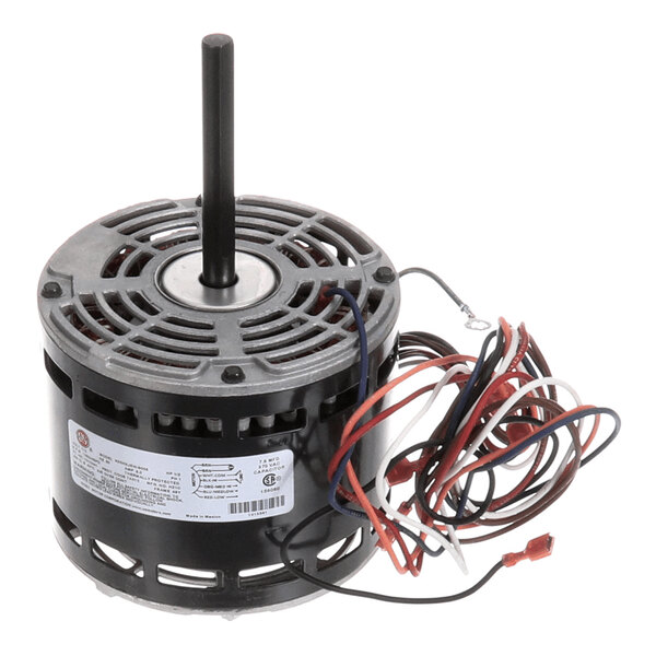 A blower motor with attached wiring, designed for HVAC systems.