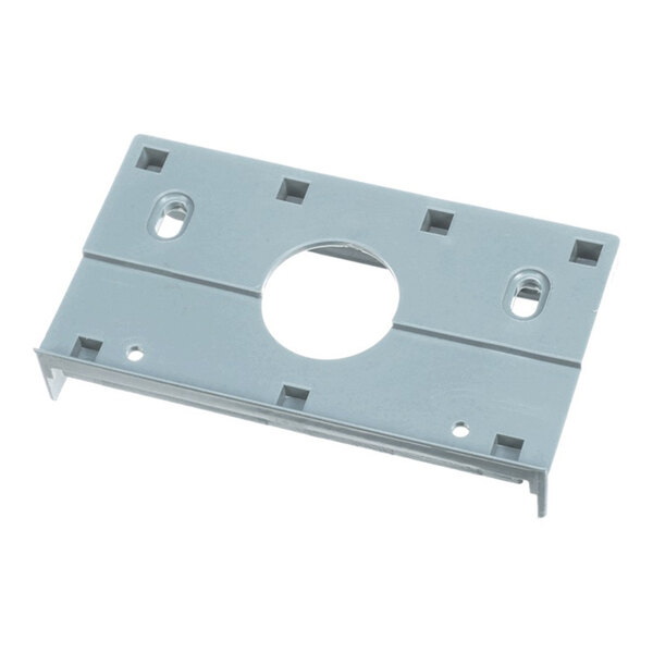 A rectangular metal middle girder fixer with a central circular hole and multiple smaller mounting holes.