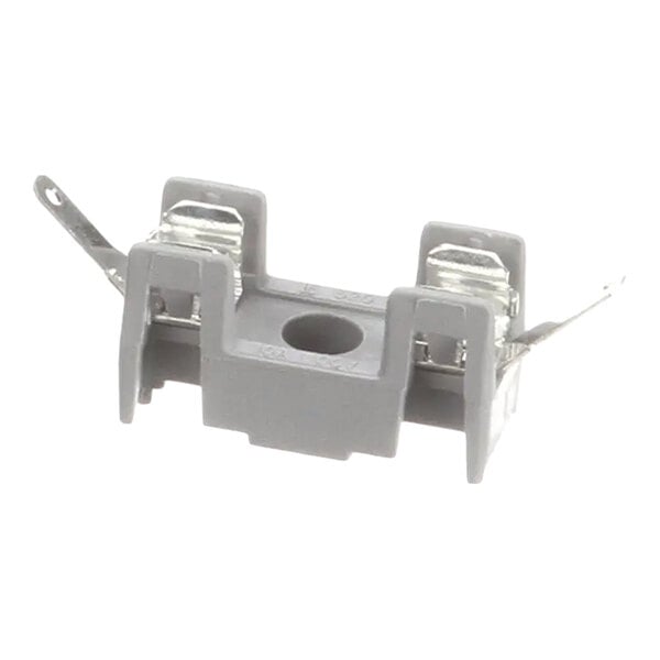 A gray Proluxe MPPF708 fuse holder with metal terminals for electrical connections.