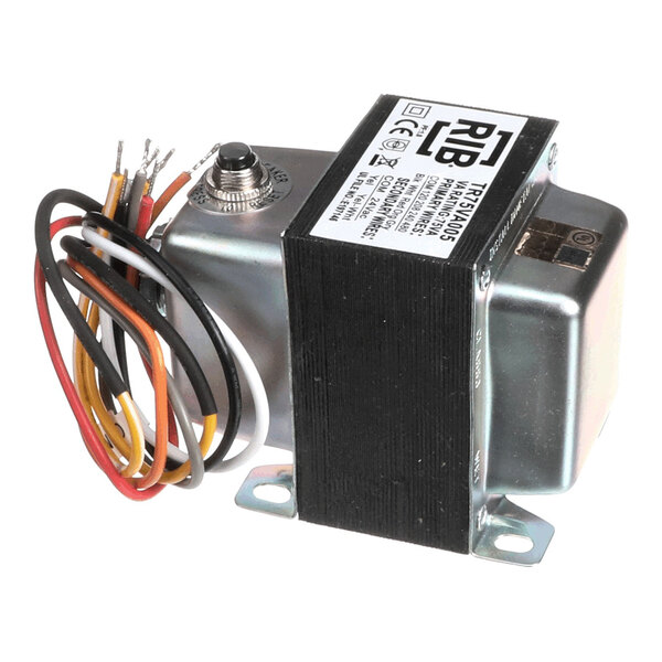 A metal-cased 24V class 2 transformer with multiple colored wires and mounting brackets.