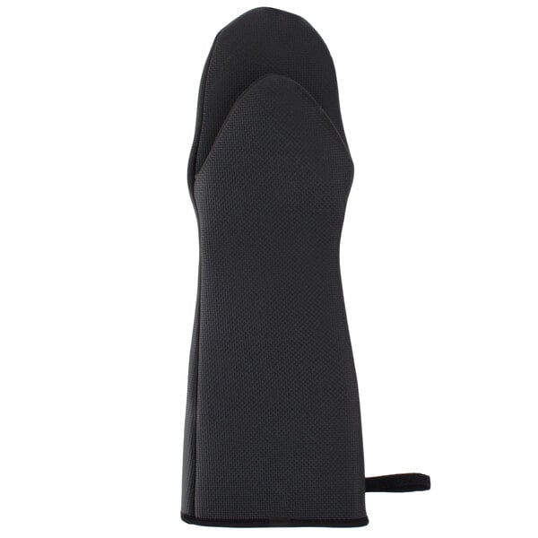 A black San Jamar UltiGrips puppet style oven mitt.