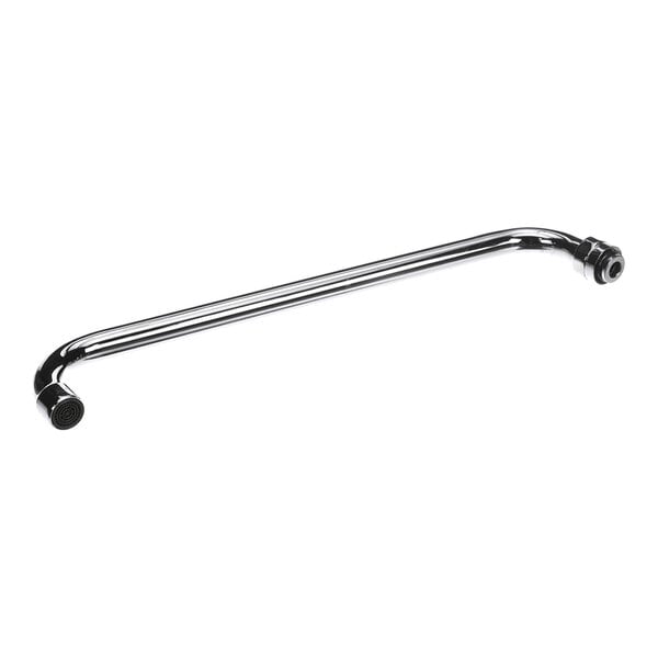 A chrome-plated 14-inch spout with threaded ends, typically used for commercial faucets.