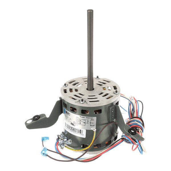 A direct drive electric motor with attached mounting brackets and wiring, designed for HVAC or industrial applications.