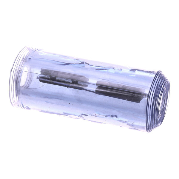 A clear cylindrical curtain strip with internal mounting hardware visible.