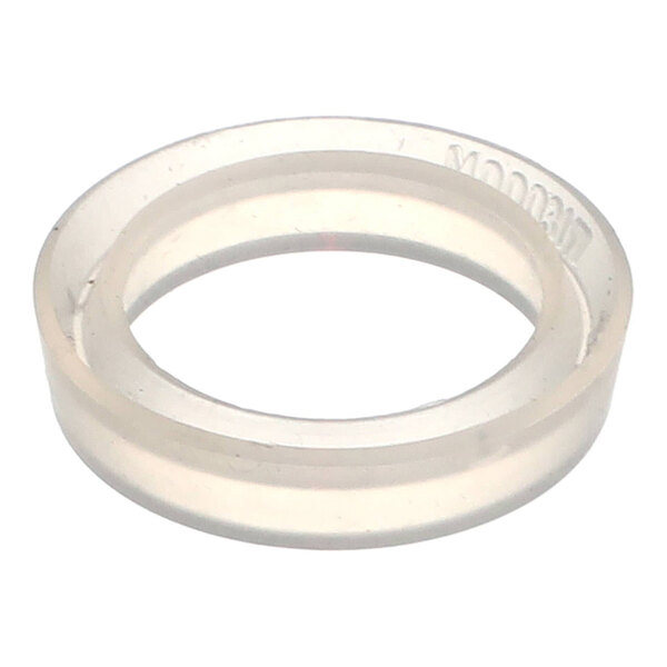 A clear, circular rubber gasket used as an outlet back gasket for Elmeco equipment.