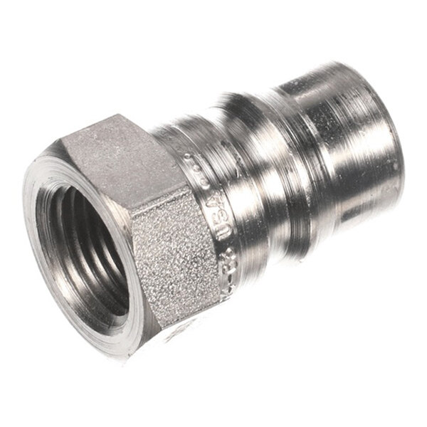 A metal 1/2 inch quick disconnect nipple with a threaded end.