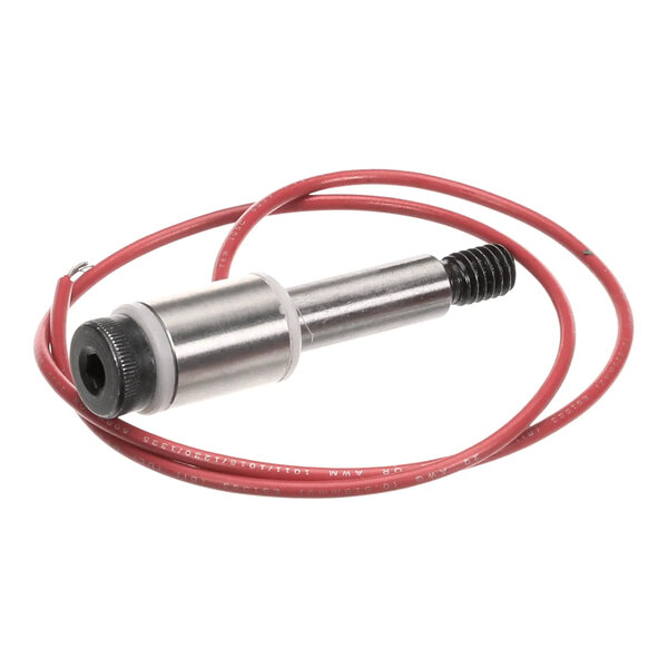 An alignment switch assembly with a cylindrical metal body and an attached red wire.