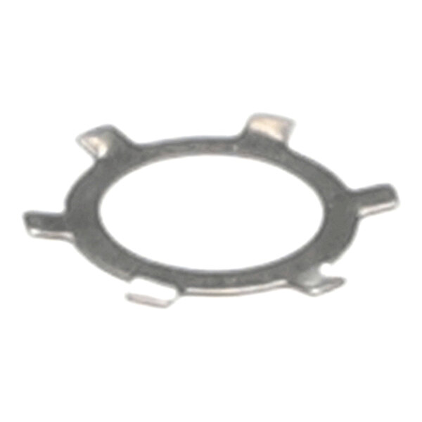 A metal retaining ring with six outward-facing tabs.