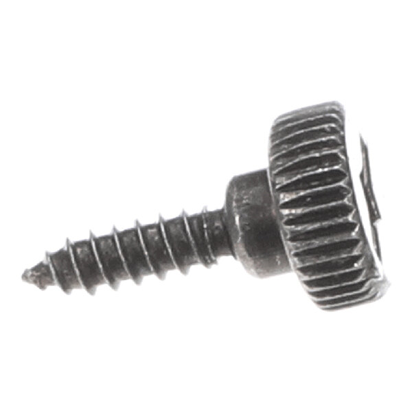 A metal screw with a knurled head, used for securing doors in HVAC units.
