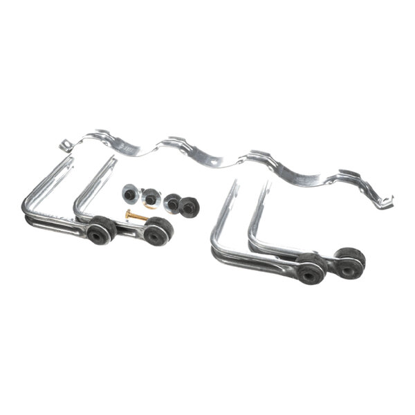 A metal motor mount kit with several brackets and hardware components.