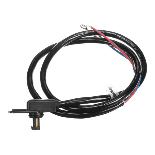 A black electrical harness with a plug and exposed wire ends.