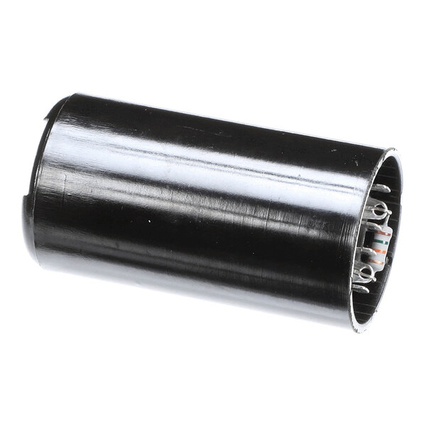 A cylindrical black capacitor for a 3/4 Hp motor at 115V, used in Frosty Factory equipment.