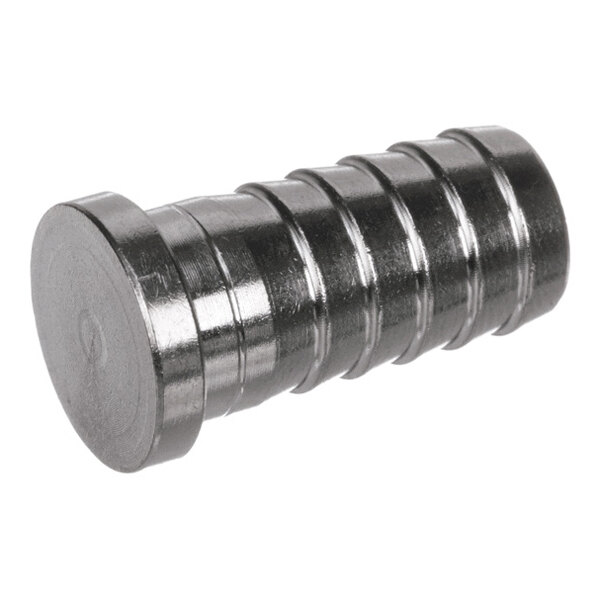 A stainless steel plug with a 3/8 inch barb fitting.