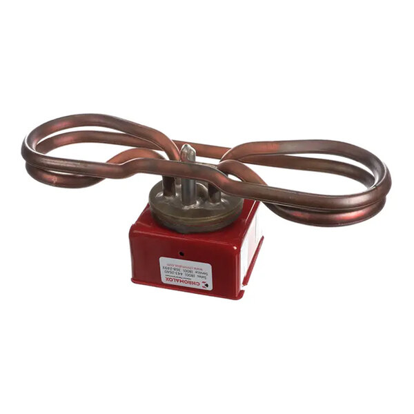 An immersion heater with a red base and coiled metal heating element, rated at 5000W and 208V.