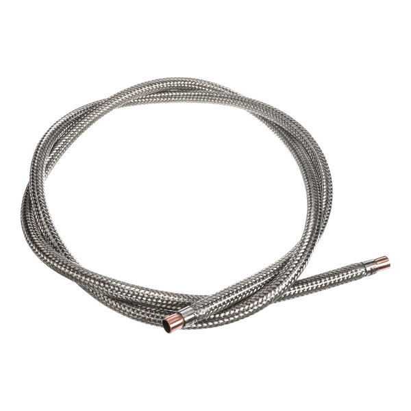 A flexible metal braided hose with 3/8 inch connectors on both ends.