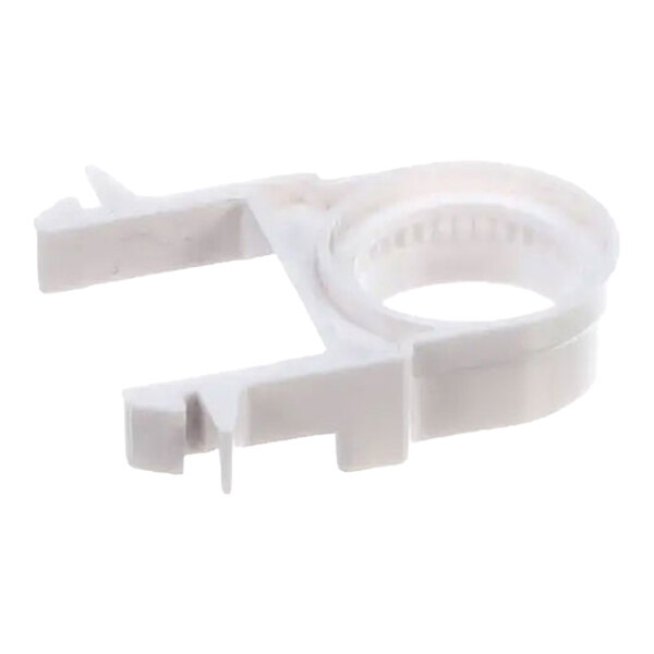 A white plastic rotation ring clip used for Hillphoenix refrigeration equipment.