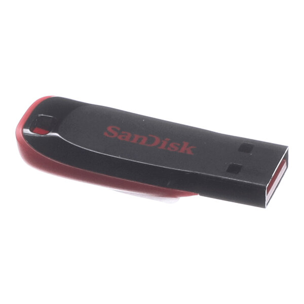 A black and red SanDisk USB flash drive.