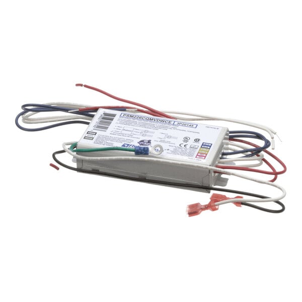 A rectangular electronic ballast assembly with multiple colored wires attached, designed for 230V and two bulbs.