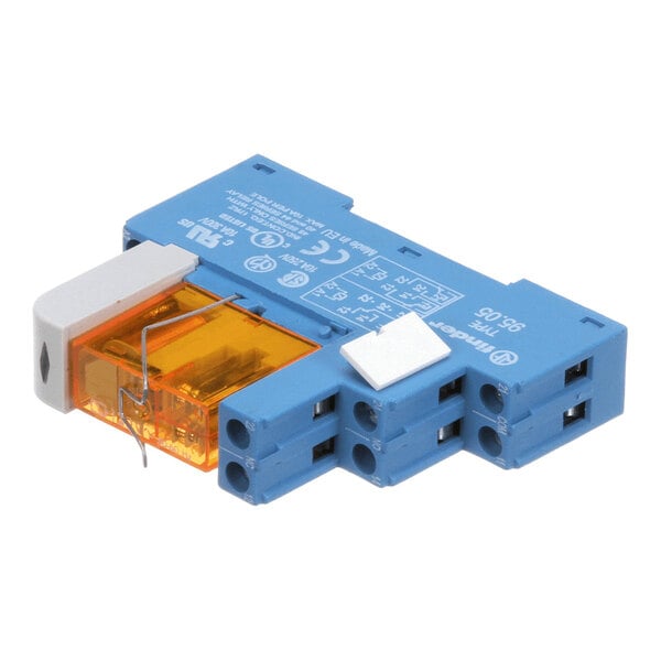 A blue Electrolux Professional 0G4135 relay with an orange transparent section and multiple connection ports.