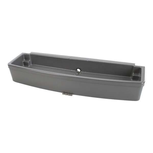 A gray plastic drain pan with a central hole, designed for use with Follett equipment.
