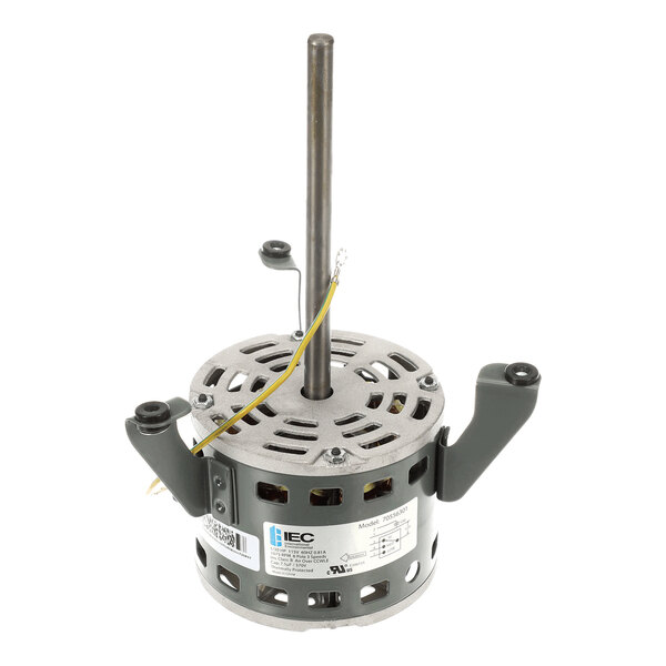 A direct drive electric motor with a vertical shaft and mounting brackets, used for HVAC applications.