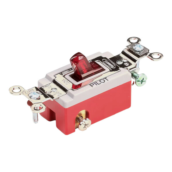 A red and white toggle switch with a built-in pilot light, designed for electrical applications.