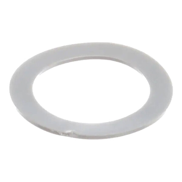 A flat, circular plastic seal with a central hole, typically used for sealing or insulating components.