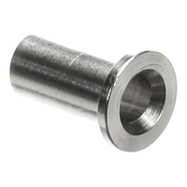 A metal bearing sleeve with a flanged end.