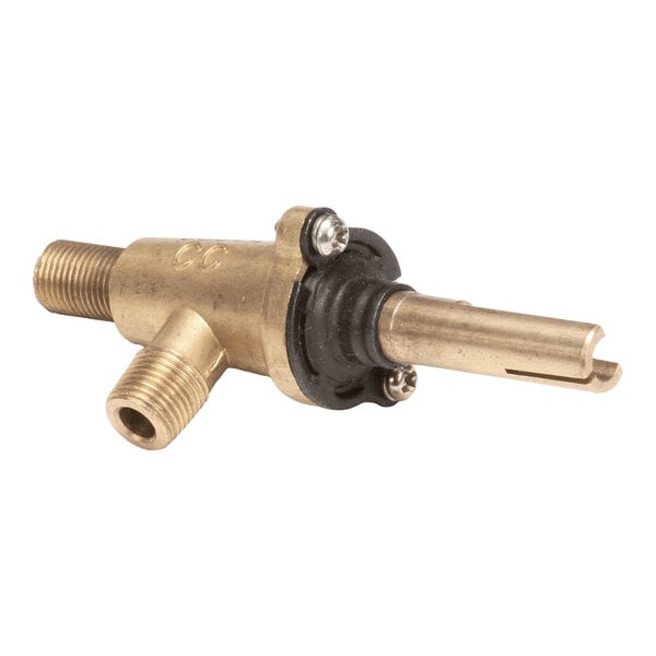 A brass manual gas valve burner control for a Jade Range appliance.