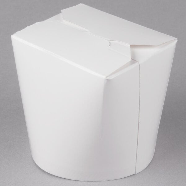A SmartServ white microwavable paper take-out container with a lid.