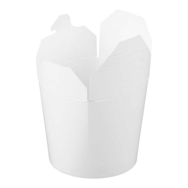 A white 12 oz. microwavable paper take-out container with open flaps.