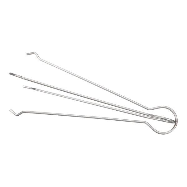 A metal wire drain assembly with three prongs and a circular handle.