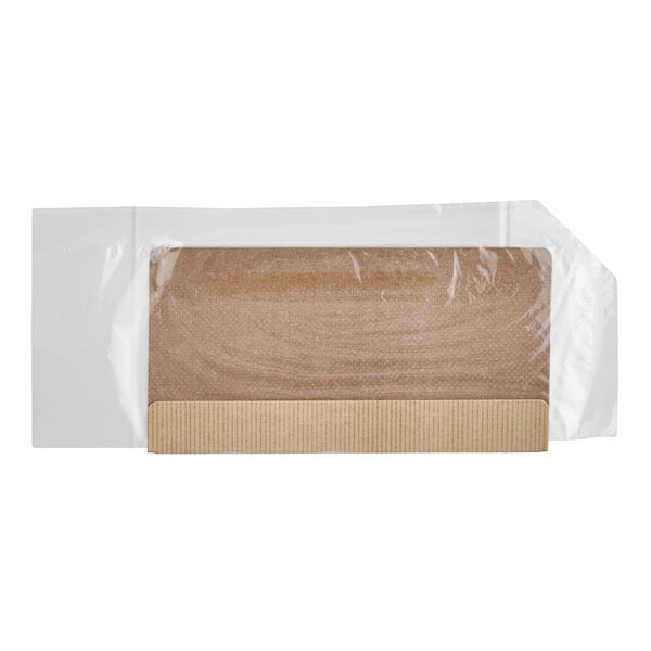 A paper hot sandwich take-out container with a perforated film, designed for holding long sandwiches.