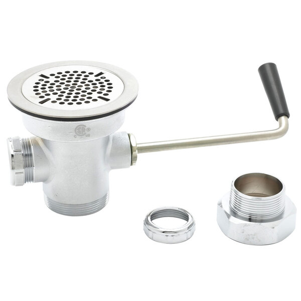 A T&S stainless steel rotary waste valve with a short twist handle.