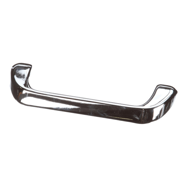 A chrome handle with a curved design, typically used for commercial refrigeration or freezer doors.