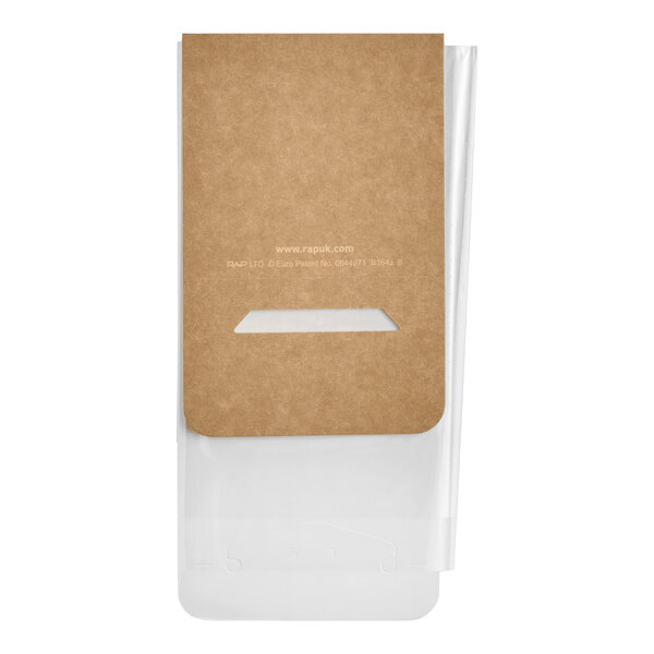 A long paper and plastic take-out container with a perforated film cover.